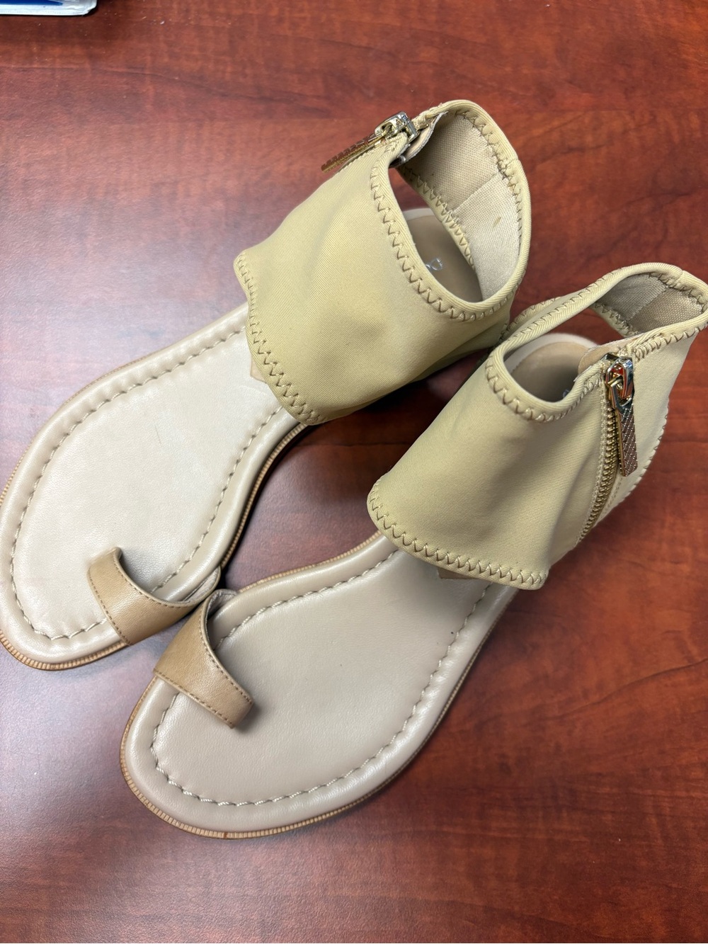 Donald J. Pliner Olive-Tan Ankle Zip Toe-Loop Sandals